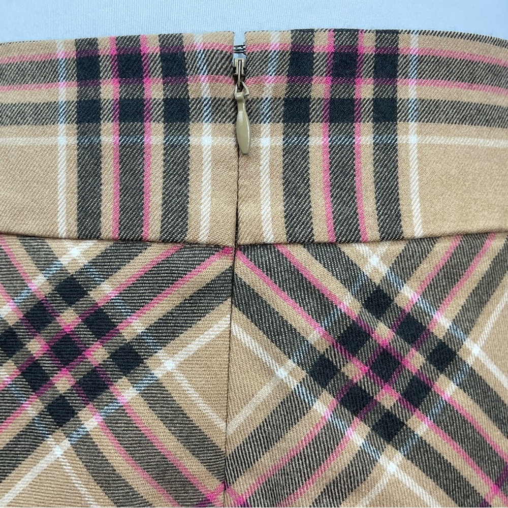 Lands’ End Tan black pink plaid wool blend knee length A-line skirt size 10 - Picture 11 of 16